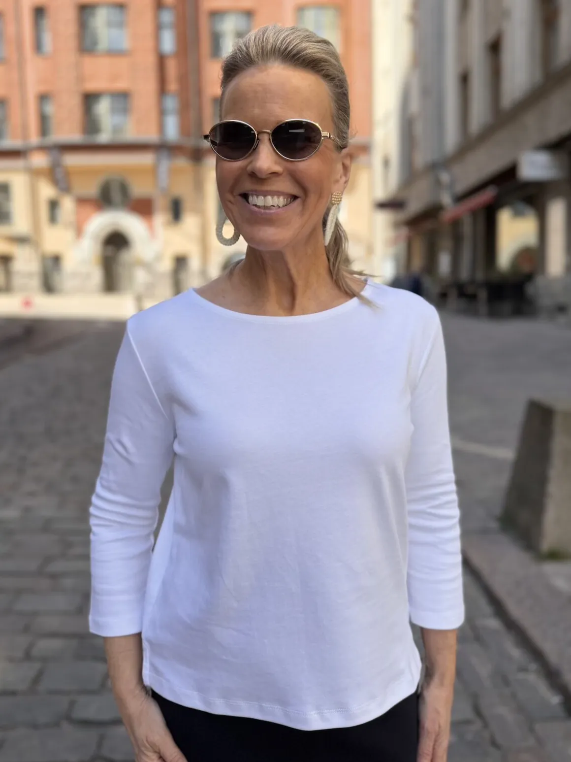 Nela 3/4 hihainen paita; vitivalkoinen