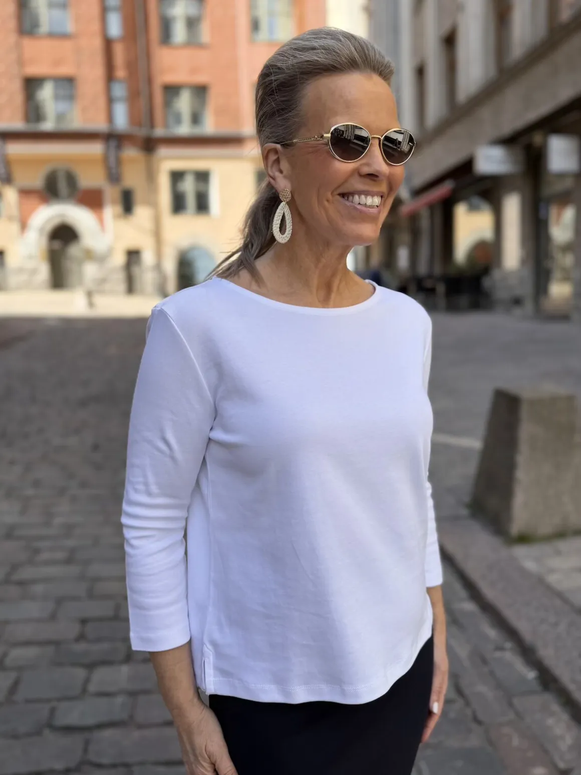 Nela 3/4 hihainen paita; vitivalkoinen